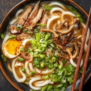 Miso Udon Noodle Soup with Teriyaki Mushrooms