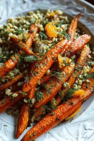 Roasted Carrots and Farro with Citrus, Ginger and Dill