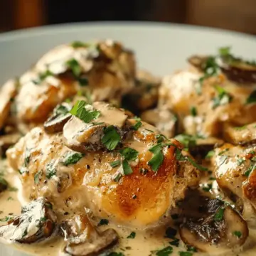 Creamy Garlic Mushroom Chicken Thighs Dinner