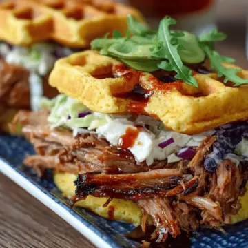 Cornbread Waffle Pulled Pork Sandwiches