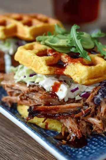 Cornbread Waffle Pulled Pork Sandwiches