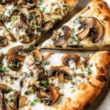 Mushroom Pizza With White Sauce and Herbs