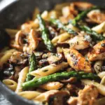 Garlic Chicken Mushroom and Asparagus Penne