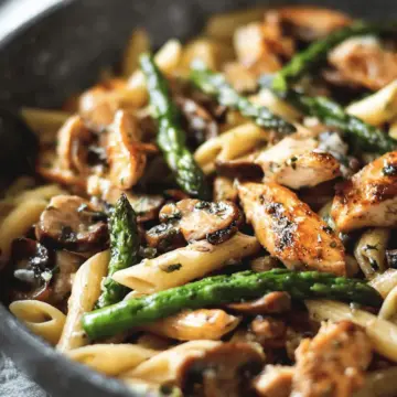 Garlic Chicken Mushroom and Asparagus Penne