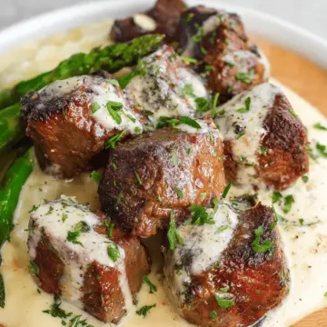 Garlic Butter Steak Bites with Parmesan Cream Sauce