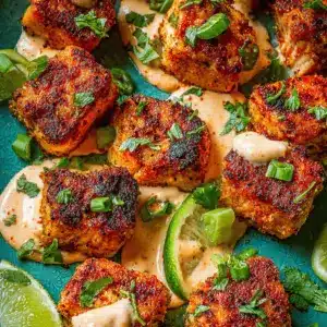 Crispy Salmon Bites with Harissa-Yogurt Sauce