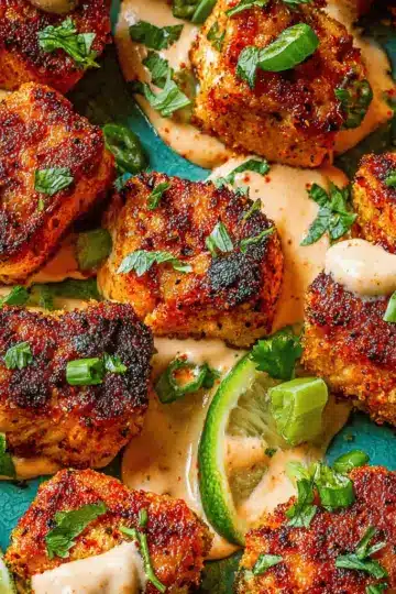 Crispy Salmon Bites with Harissa-Yogurt Sauce