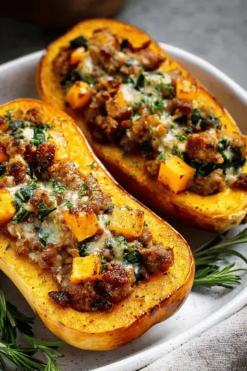 Apple Sausage Stuffed Butternut Squash