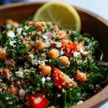 Kale Quinoa and Chickpea Salad with Lemon Vinaigrette