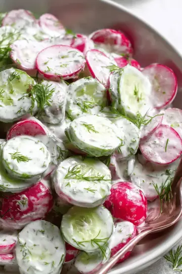 Cucumber Radish Salad w/ Yogurt Dill Dressing