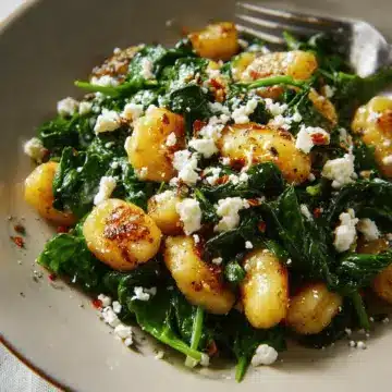 Crispy Gnocchi With Spinach and Feta