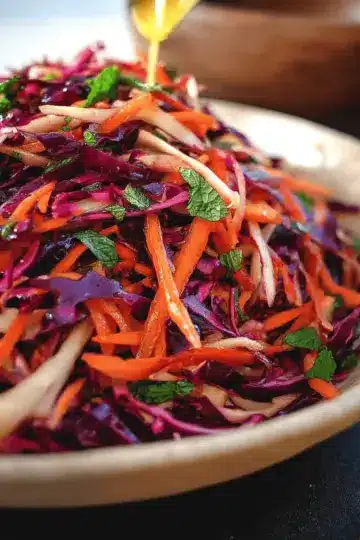Shredded Red Cabbage, Carrot and Mint Salad