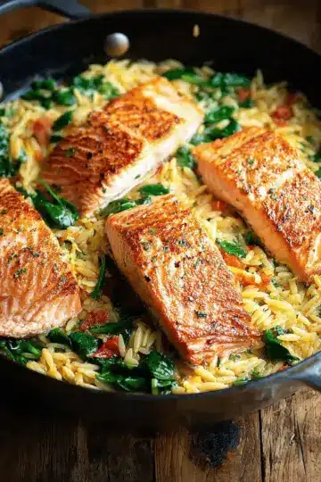 One Skillet Salmon with Lemon Orzo
