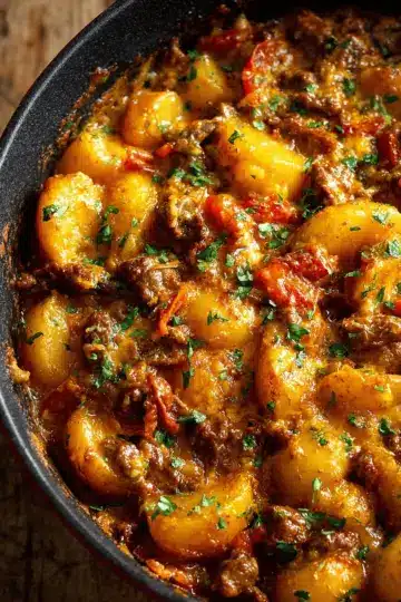 Cheesy One Pot Beef and Potatoes