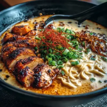 Fiery Chicken Ramen with Creamy Garlic Sauce