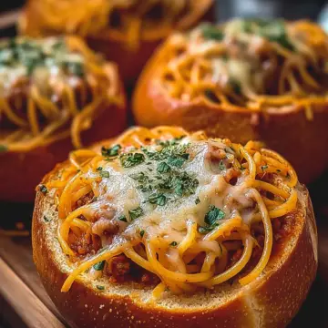 Spaghetti Garlic Bread Bowls