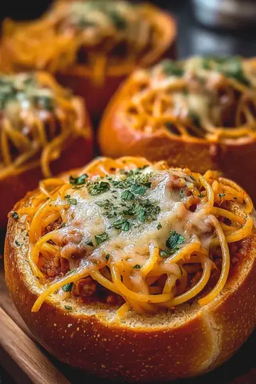 Spaghetti Garlic Bread Bowls
