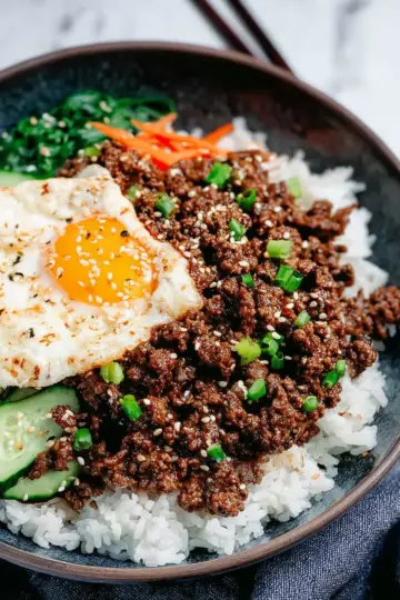 Korean Ground Beef and Rice Bowls