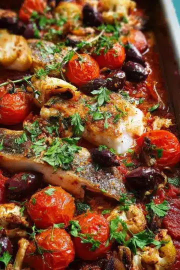 Puttanesca fish tray bake