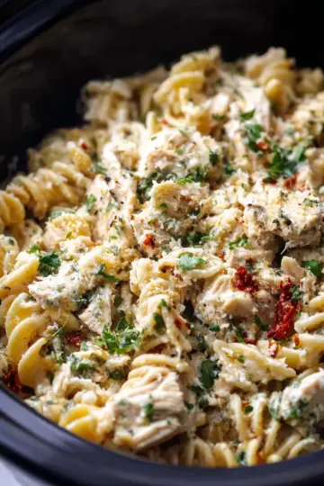 Crockpot Parmesan Garlic Chicken Pasta