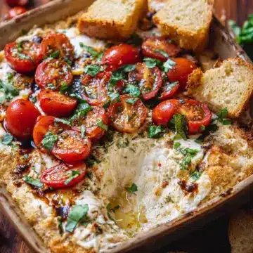 Roasted Garlic Bread Caprese Dip