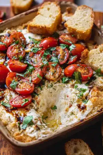 Roasted Garlic Bread Caprese Dip