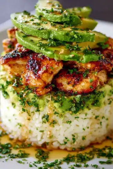 Honey Lime Chicken & Avocado Rice Stack