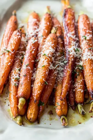 Balsamic and Garlic Roasted Carrots with Parmesan