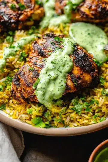 Peruvian Chicken & Rice with Green Sauce