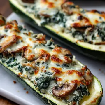 Zucchini Boats Stuffed with Spinach Mushroom Ricotta