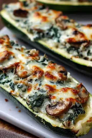 Zucchini Boats Stuffed with Spinach Mushroom Ricotta