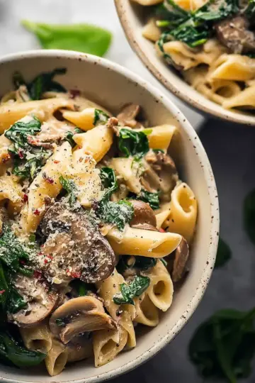 One Pot Pasta with Spinach & Mushrooms