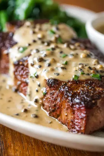 Steak with Creamy Peppercorn Sauce
