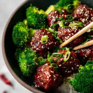 Sticky Mongolian Meatballs and Broccoli