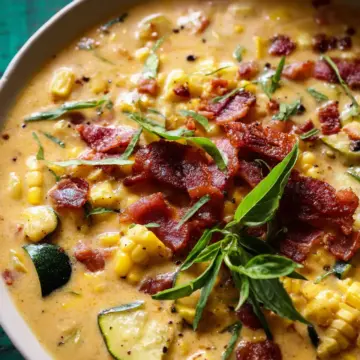 Creamy Corn, Zucchini, and Bacon Chowder