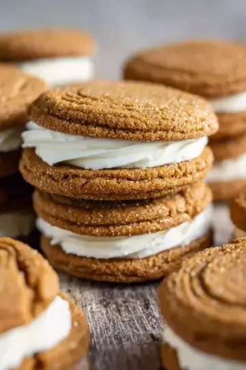 Ginger Molasses Sandwich Cookies with Eggnog Buttercream