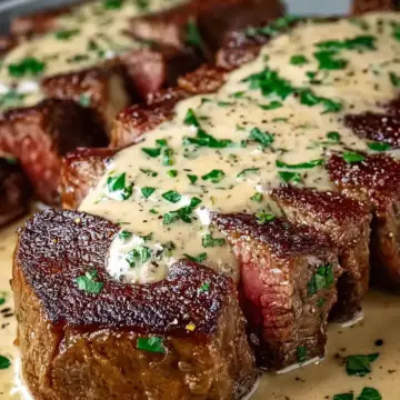 Juicy Steak with Creamy Garlic Sauce