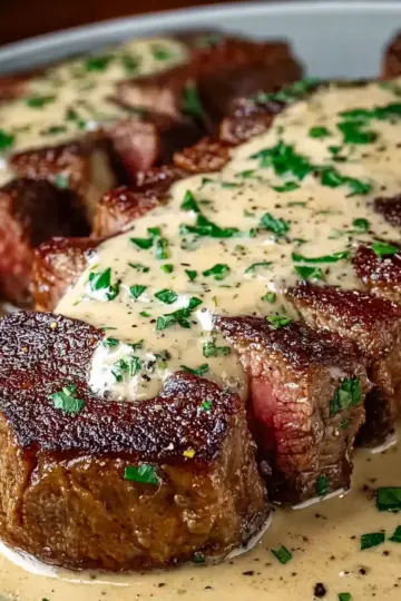 Juicy Steak with Creamy Garlic Sauce