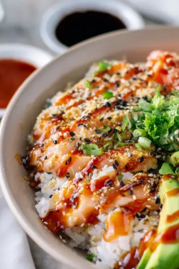 Crunch Roll Sushi Bowl with Easy Eel Sauce
