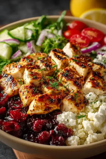 Greek Honey Garlic Chicken Bowl with Cranberries