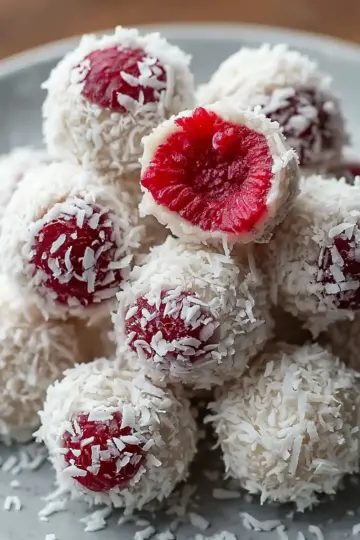 Raspberry Coconut Snowballs