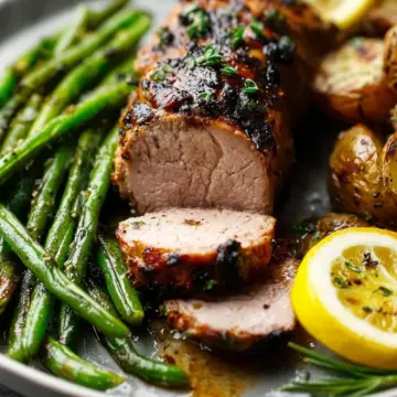 Lemony Garlic Grilled Pork Tenderloin with Charred Green Beans