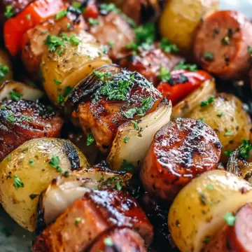 Smoked Sausage Chicken and Potato Kabobs