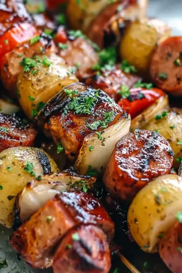 Smoked Sausage Chicken and Potato Kabobs