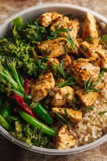 Easy Chicken Stir-Fry Rice Bowl with Greens